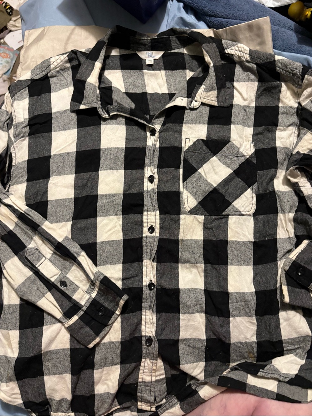 Time and Tru Black and White Buffalo Check Button-Down Shirt